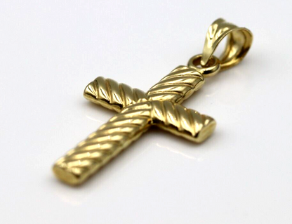 Genuine Hollow 14ct 14K Yellow Ridged Gold Cross Pendant *Free express post oz