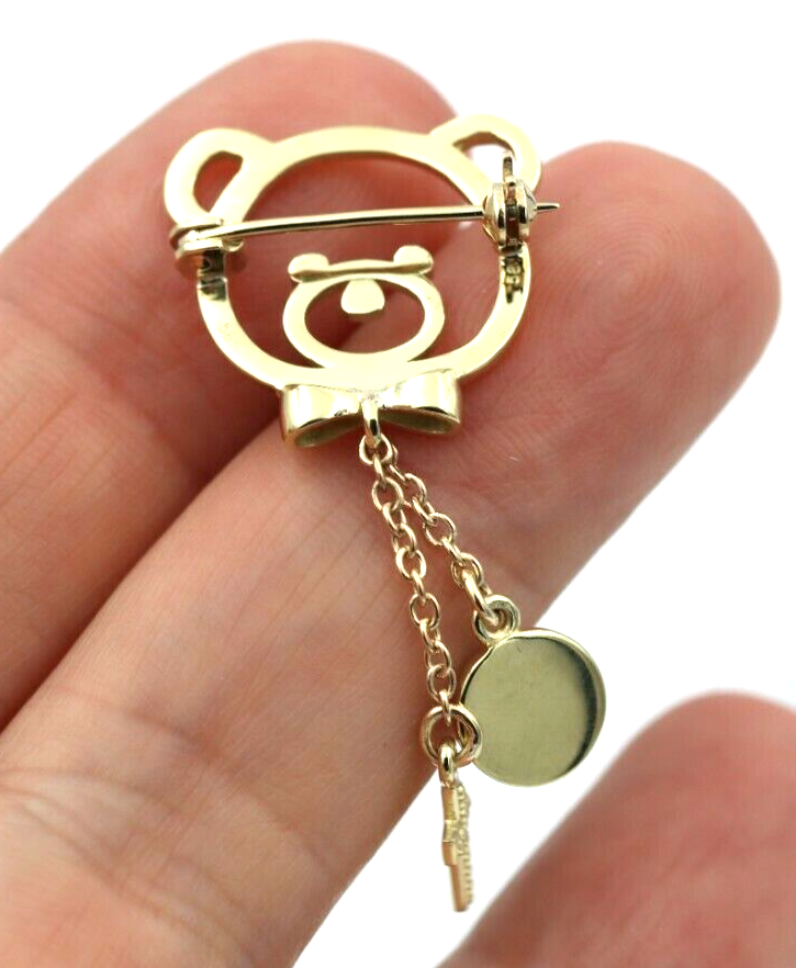 Genuine 14ct Yellow Gold Baby Child's Kids Teddy Bear Cross Brooch Evil Eye Mati