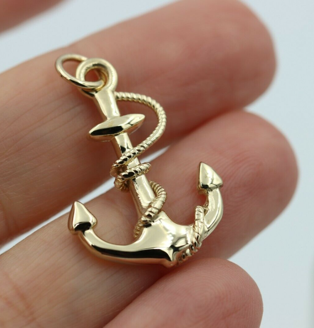 Genuine, Heavy 9ct 9kt Yellow, Rose or White Gold Large Solid Anchor Boat Pendant / Charm