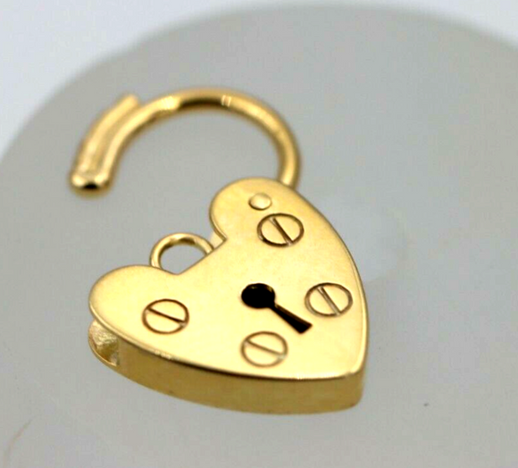 Genuine Small 11mm 9ct Yellow Gold Screw Heart Pendant Padlock
