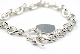 Genuine 925 Sterling Silver Cable Bracelet with T Bar and Heart -Free post