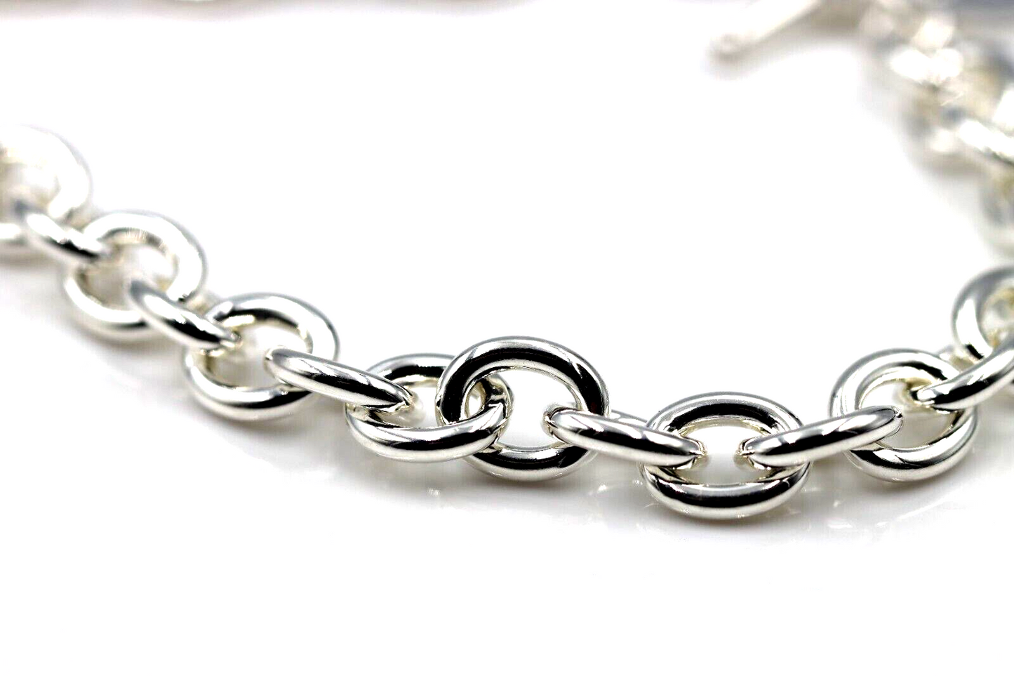 Genuine 925 Sterling Silver Cable Bracelet with T Bar and Heart