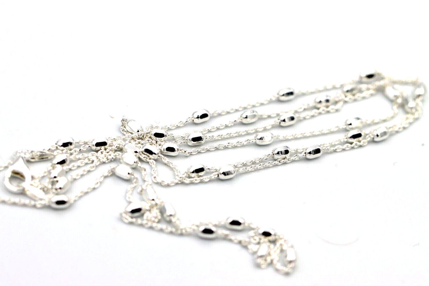 Sterling Silver Cable With Faceted Bead Ball Chain Necklace 80cm