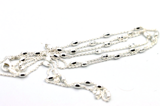 Sterling Silver Cable With Faceted Bead Ball Chain Necklace 80cm