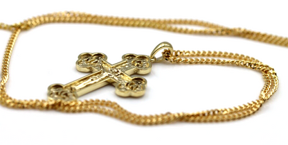 Genuine 18ct 18kt 750 Yellow Gold Byzantine Cross + 55cm Necklace