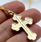 Genuine 18ct 18kt 750 Yellow Gold Byzantine Cross + 55cm Necklace