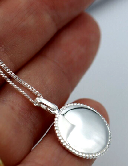 Sterling Silver 16mm Disc Pendant Engraving Available + Kerb Chain with 45cm + 5cm extender