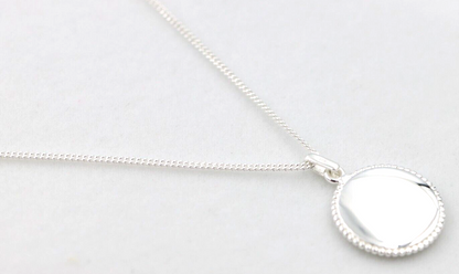 Sterling Silver 16mm Disc Pendant Engraving Available + Kerb Chain with 45cm + 5cm extender