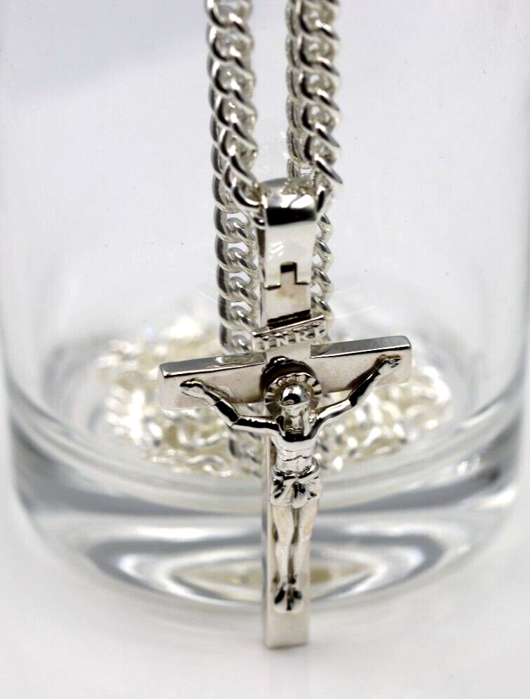 Genuine Sterling Silver Full Solid Heavy Crucifix Cross Pendant + Necklace Chain