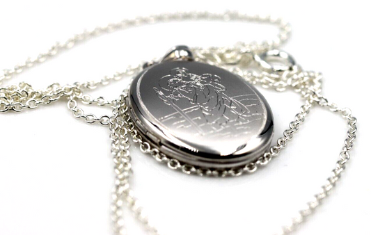 Sterling Silver Oval St Christopher Pendant Locket 2 photos + Necklace