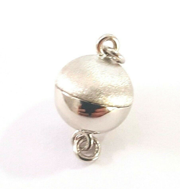 Sterling Silver Half Matt Half Polished Magnetic Ball 9mm or 10mm Pearl Clasp