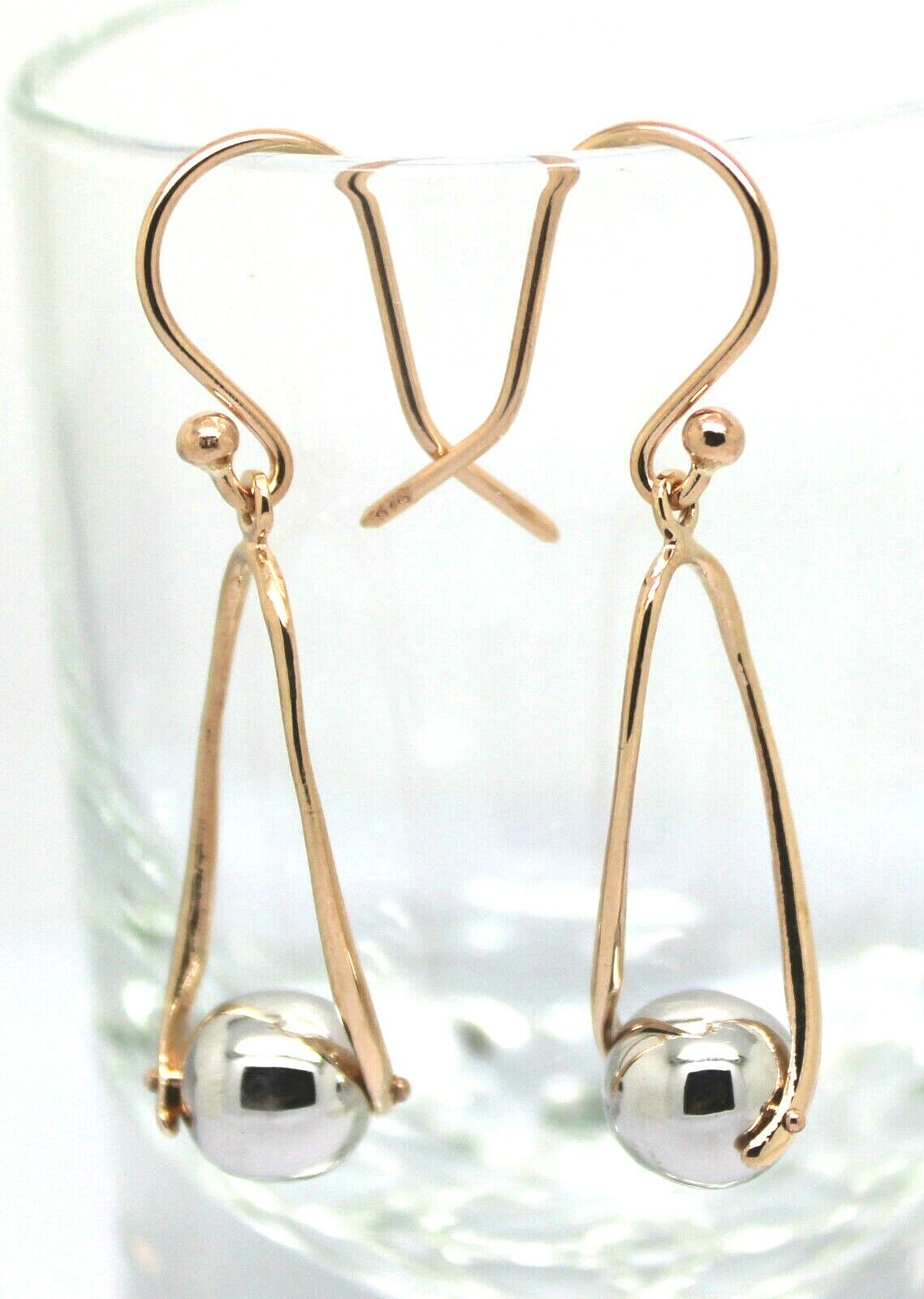 Kaedesigns Genuine 9ct 9k White & Rose Gold 8mm Ball Drop Earrings