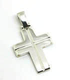 Genuine Solid Sterling Silver Heavy Large Ridged Plain Cross Pendant -  42mm Including Bale x Width 24mm