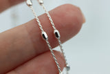 Sterling Silver Cable With Faceted Bead Ball Chain Necklace 55cm or 80cm - Free post