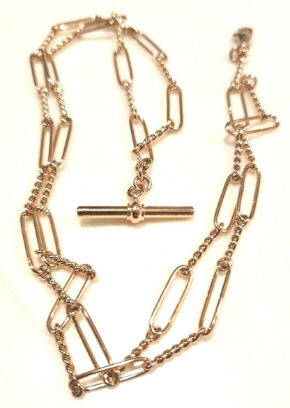 Genuine New Handmade PaperClip 9ct Yellow, Rose or White Gold Paper Clip Chain Necklace with T-Bar