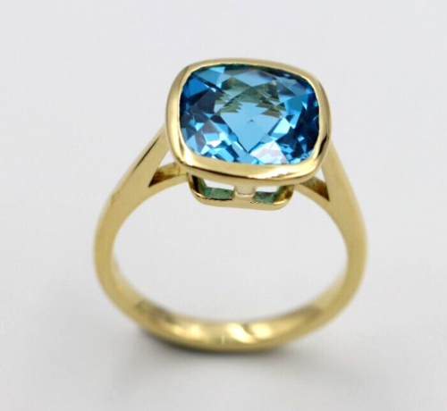 Genuine 9ct Yellow Gold Bezel Set Blue Topaz November Ring - Last one! Free post