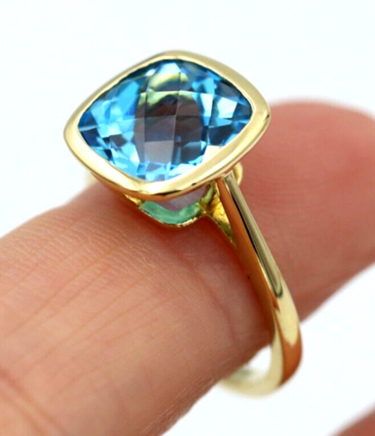 Genuine 9ct Yellow Gold Bezel Set Blue Topaz November Ring - Last one! Free post