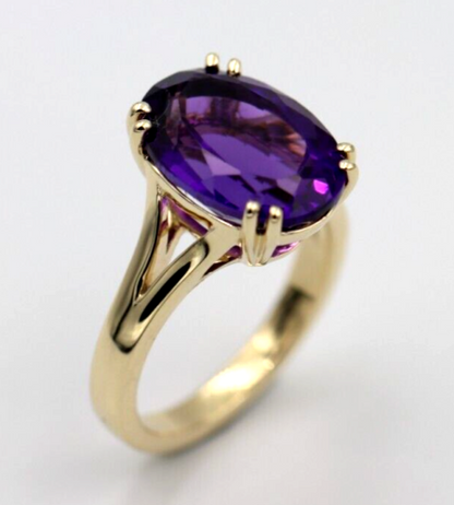 Genuine 9ct Yellow Gold Fancy Oval Double Claw Amethyst Ring Last one! Free post