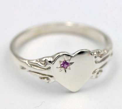 Kaedesigns New Sterling Silver Heart Pink Sapphire Set Signet Ring