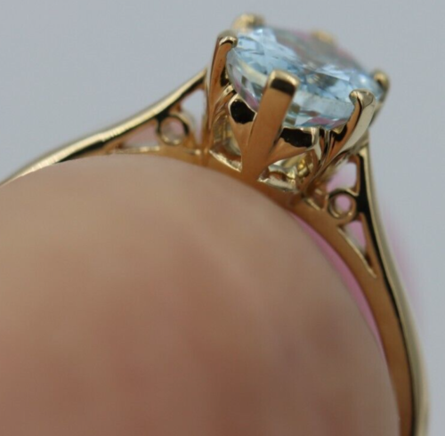 Size O 9ct Yellow Gold Oval Aquamarine Birthstone March Ring - Free post