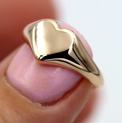 Kaedesigns, New Genuine New Solid 9ct Yellow, Rose or White Gold Heart Signet Ring Size J 1/2