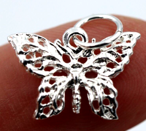 Sterling Silver Small Filigree Butterfly Charm Pendant + jump ring