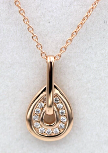 Sterling Silver 925 Rose Pink GP White CZ Teardrop Pendant with 42cm Chain + 5cm Ext