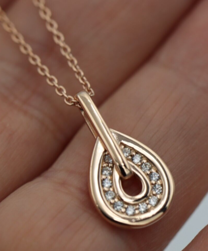 Sterling Silver 925 Rose Pink GP White CZ Teardrop Pendant with 42cm Chain + 5cm Ext