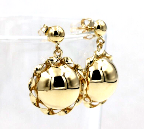 9ct Yellow, Rose or White Gold Twisted 16mm Half Ball Stud Ball Earrings