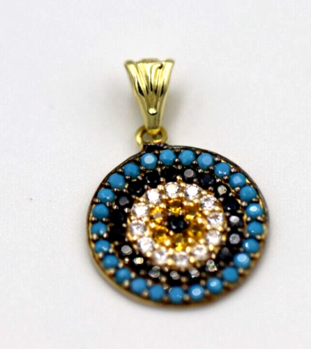 Genuine 14ct Yellow Gold Cubic Zirconia Greek Mati Round Evil Eye
