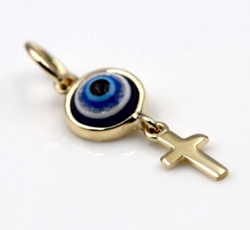 Genuine 9ct Yellow, Rose or White Gold Greek Mati Nazar Lucky Evil Eye + Cross Charm or Pendant