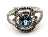 Size S Genuine Sterling Silver Fancy Blue Topaz CZ Ring - Free express post