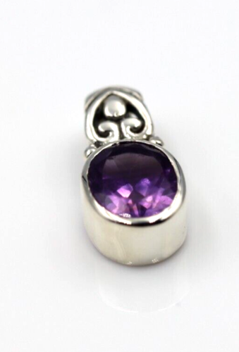 Sterling Silver Oval Bezel Set Natural Amethyst Pendant /Charm