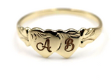 Size O Solid New 9ct 9Kt Yellow, Rose or White Gold Double Heart Signet Ring plus Engraving