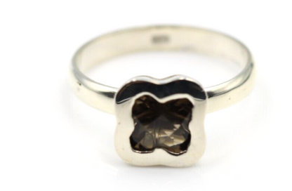 Size N Genuine Sterling Silver Smoky Quartz Clover Ring