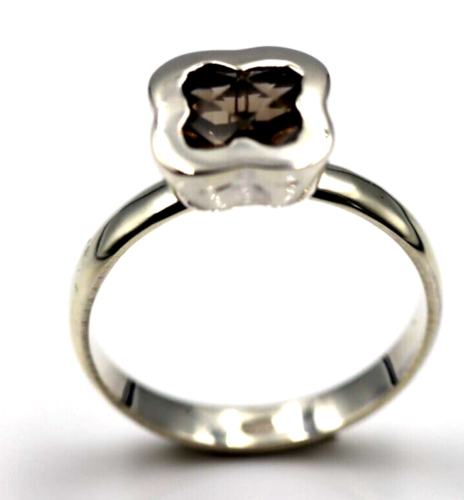 Size N Genuine Sterling Silver Smoky Quartz Clover Ring