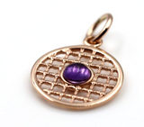 9ct Genuine Yellow, Rose or White Gold 13.5mm Cabochon Amethyst Filigree disc round circle pendant