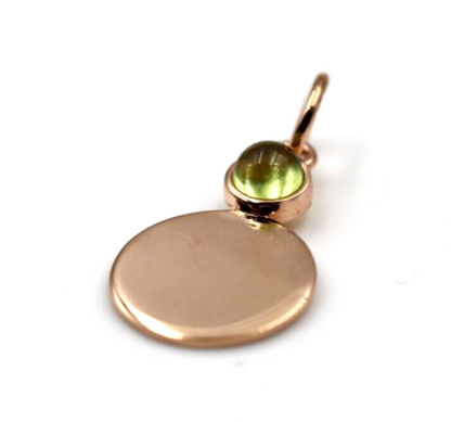 Genuine 9ct Genuine Yellow, Rose or White Gold 11mm Cabochon Peridot Disc Round Circle Pendant