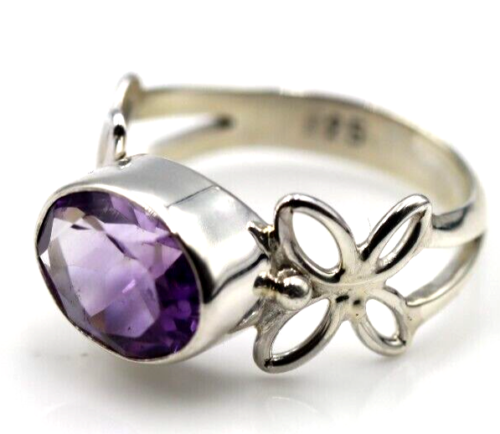 Size L or T Sterling Silver 925 Purple Oval Bezel Amethyst Butterfly Ring