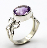 Size L or T Sterling Silver 925 Purple Oval Bezel Amethyst Butterfly Ring - Free post