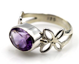Size L or T Sterling Silver 925 Purple Oval Bezel Amethyst Butterfly Ring - Free post