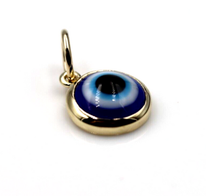 Genuine 18ct Yellow, Rose or White Gold Greek 9mm Mati Nazar Lucky Evil Eye Charm or Pendant