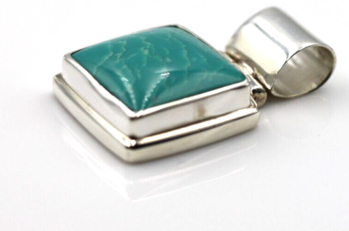 Genuine Sterling Silver Blue Turquoise Set Square Pendant