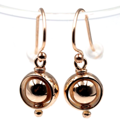 Kaedesigns, Genuine 9ct 9kt Yellow, Rose or White Gold Spinning Belcher Ball Drop Earrings