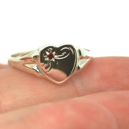 Large New Genuine Sterling Silver 925 Heart Signet Ring Choose Your Size & Gemstone