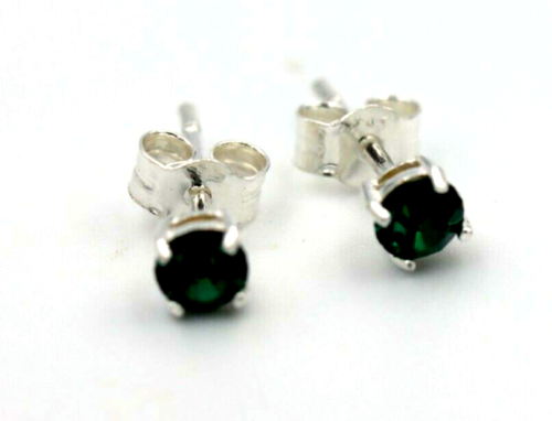 Genuine Sterling Silver 4mm Emerald Crystal Claw Set Studs (May Birthstone) Earrings