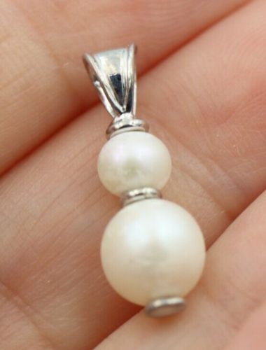 Genuine 9k 9ct Yellow, Rose or White Gold 6mm + 8mm White Pearl Pendant Or Charm