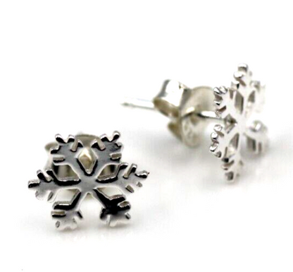 Genuine Sterling Silver 925 Small Christmas Snowflake Stud Earrings