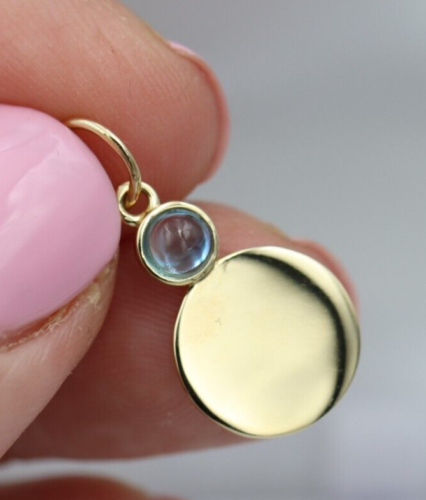 9ct Genuine Yellow, Rose or White Gold 11mm Cabochon Topaz Filigree Disc Round Circle Pendant