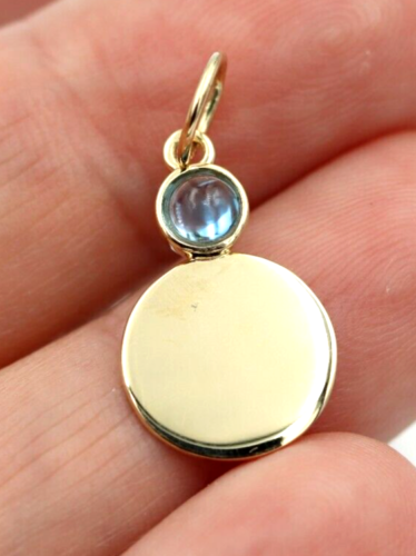 9ct Genuine Yellow, Rose or White Gold 11mm Cabochon Topaz Filigree Disc Round Circle Pendant